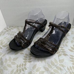 Abeo Women's Snakeskin T-Strap Strappy‎ Heels Sandals Bronze Black Size 10
